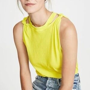 Free People Twist-Shoulder Cotton Tank Yellow Top